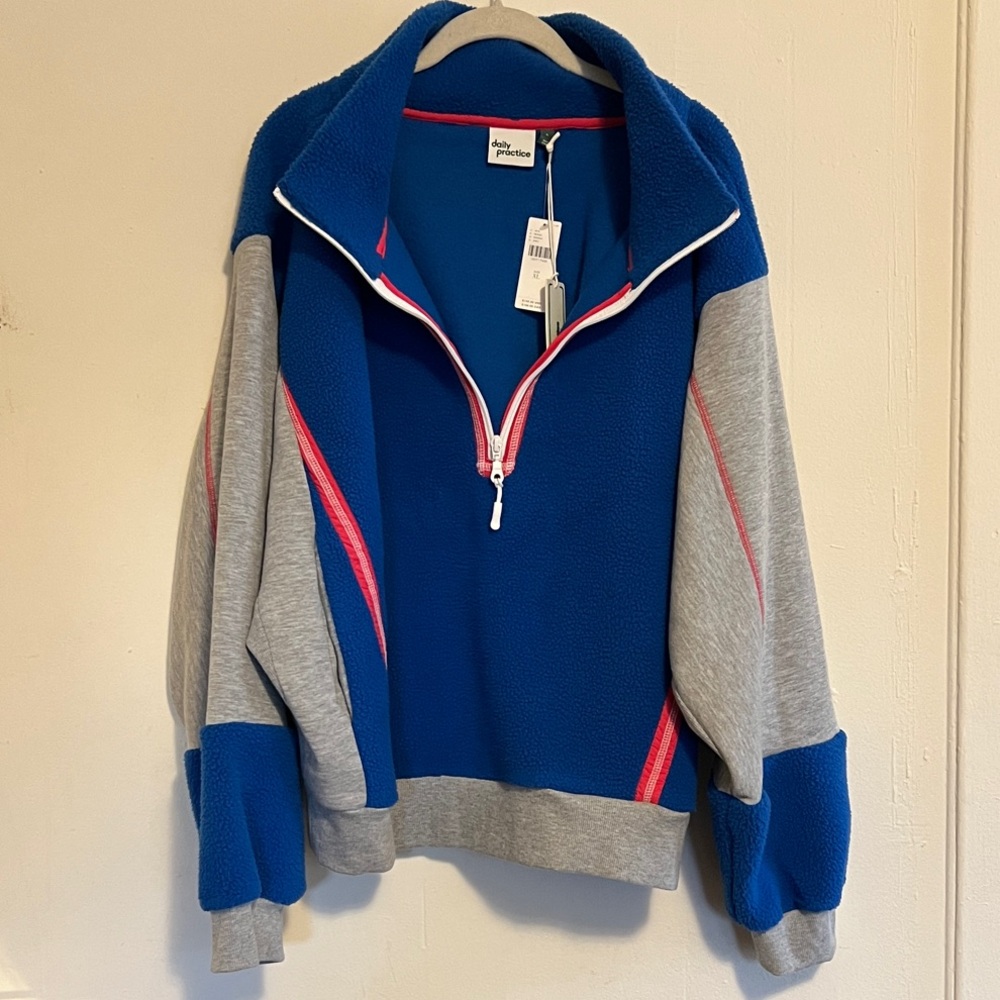 Anthropology /daily practice Blue and Gray Zip-Up Sweater with Pink Accents - Picture 9 of 10